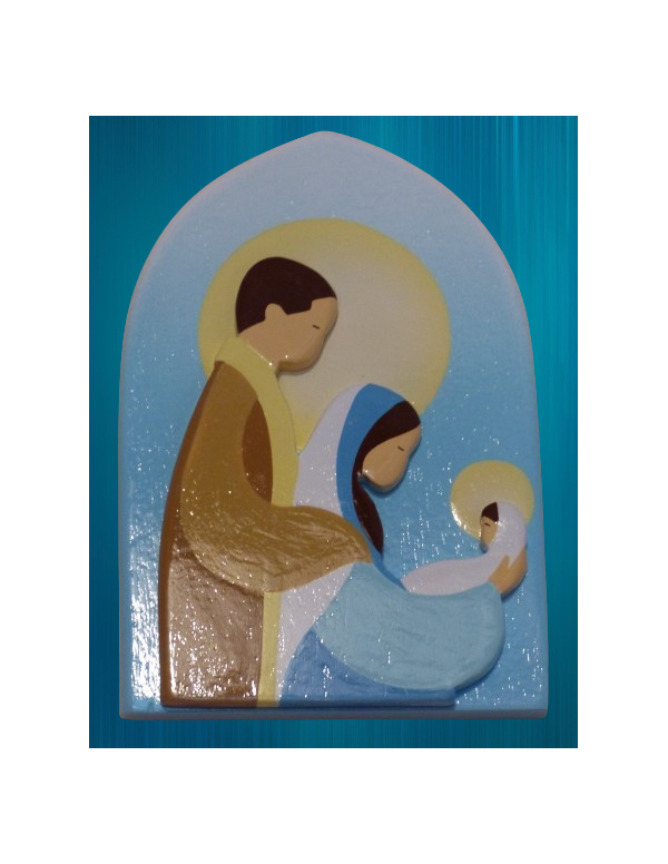bas-relief de la Sainte Famille en bois en bois et peint à la main