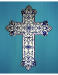 Petite croix fleurie bleue