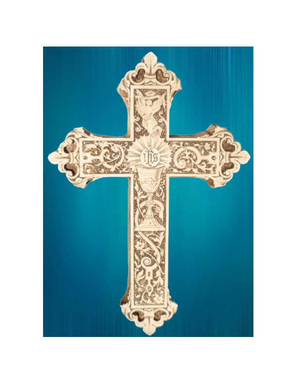 Croix de Communion en plâtre, avec attache au dos.