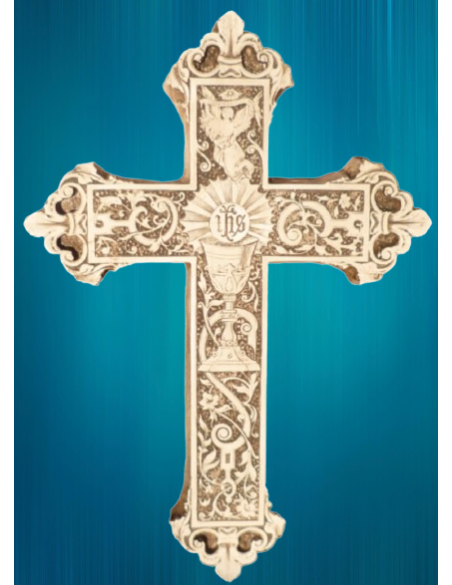 Croix de Communion en plâtre, avec attache au dos.