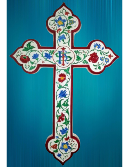 Ravissante croix en plâtre, polychrome