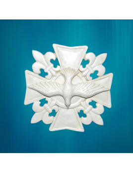 Jolie croix du Saint-Esprit fleurdelysée en plâtre, avec attache au dos.