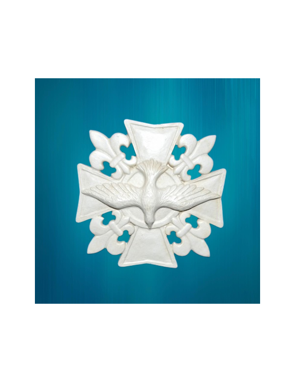 Jolie croix du Saint-Esprit fleurdelysée en plâtre, avec attache au dos.