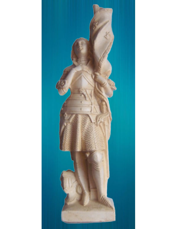Statue de sainte Jeanne d'Arc, avec son étendard, en plâtre.