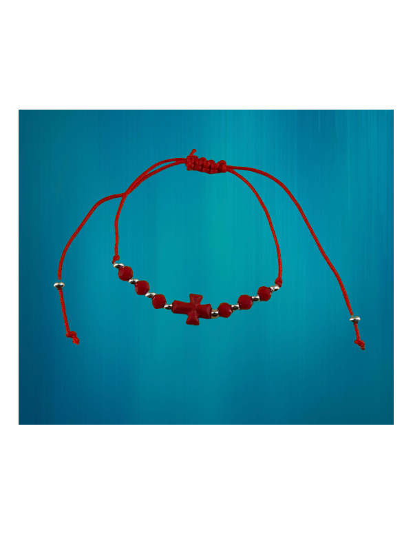 Bracelet corde avec petite croix - perles argentées