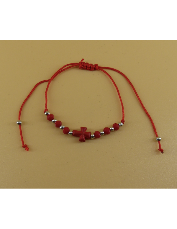 Bracelet corde avec petite croix - perles...