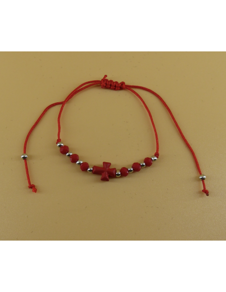 Bracelet corde avec petite croix - perles argentées