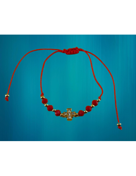 Bracelet corde avec petite croix - perles dorées