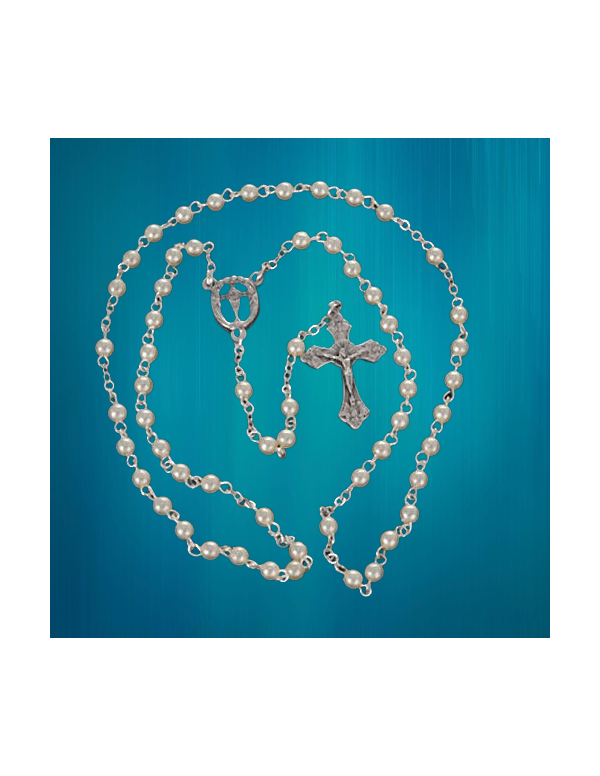 Rosary, imitation mother-of-pearl, for a first communion