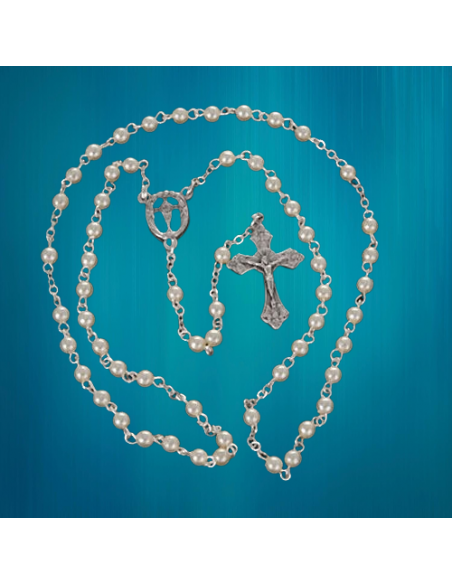 Rosary, imitation mother-of-pearl, for a first communion