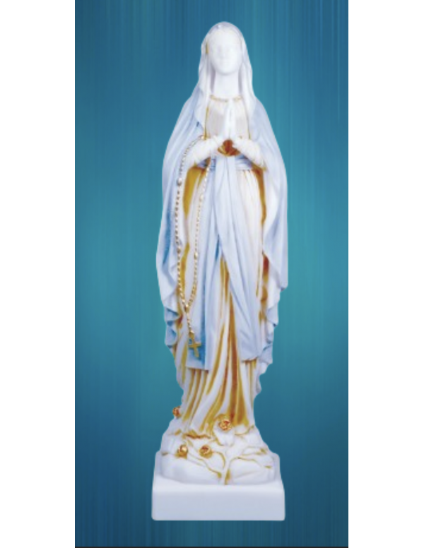 Statue of Our Lady of Lourdes - colored alabaster - 16,5 in (42 cm)