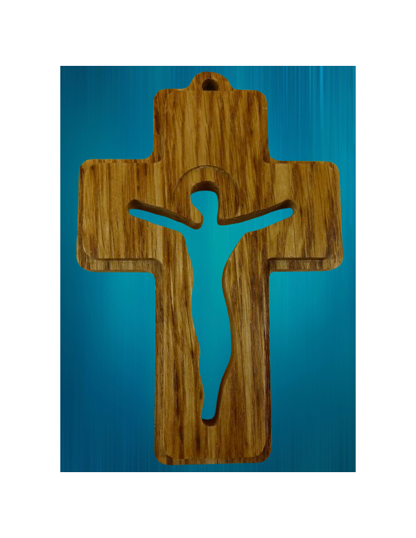 Croix ajourée en chêne - Christ - 12 cm