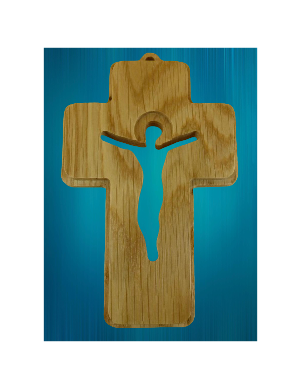 Croix ajourée en chêne - Christ - 15 cm