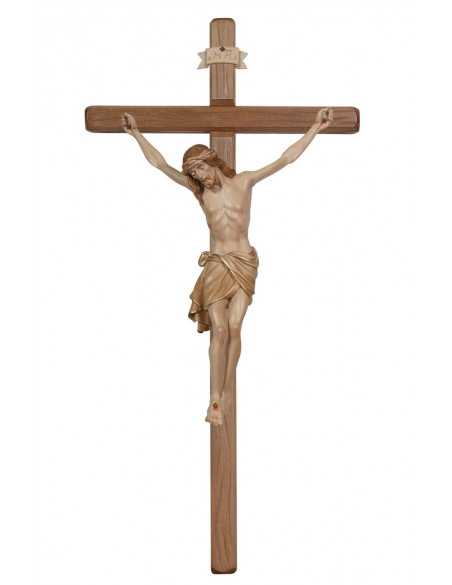 Crucifix avec Christ en bois sculpté et teinté