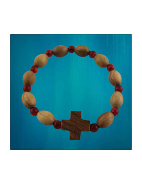 Un dizainier bracelet pour enfant, grains ovales en bois d'olivier.