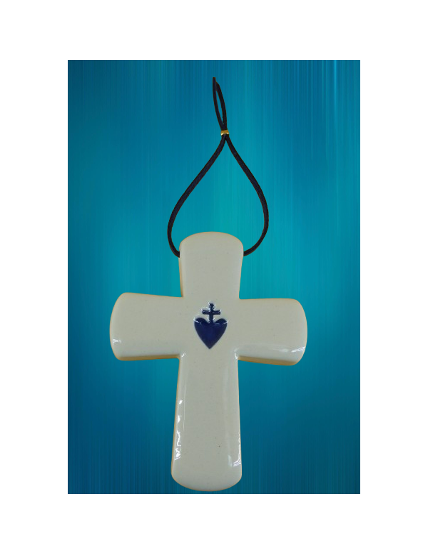 Croix latine Sacré-Coeur - Blanc et bleu royal