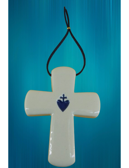 Croix latine Sacré-Coeur - Blanc et bleu royal