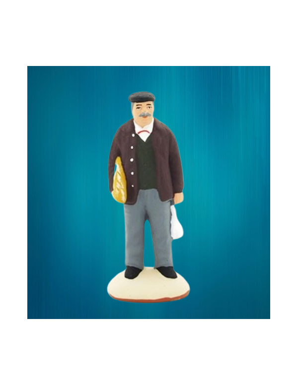 Homme à la baguette de pain - Santon du Moulin...