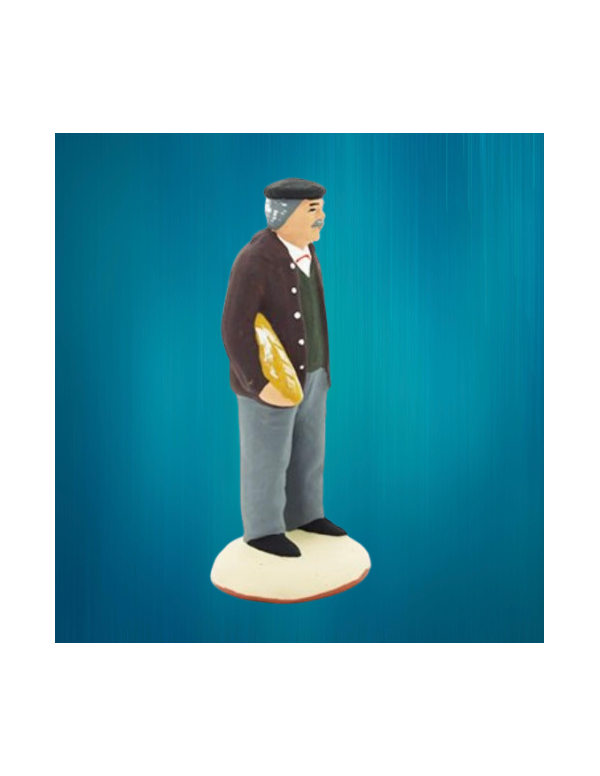 Homme à la baguette de pain - Santon du Moulin...