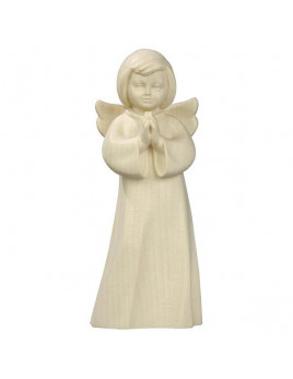 Jolie statue d'un ange en prières, en bois naturel sculptée par des artisans du Val Gardena, en Italie.