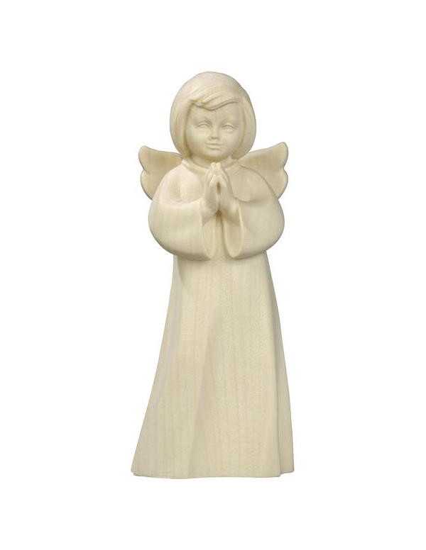 Jolie statue d'un ange en prières, en bois naturel sculptée par des artisans du Val Gardena, en Italie.