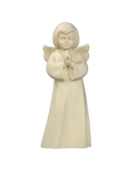 Jolie statue d'un ange en prières, en bois naturel sculptée par des artisans du Val Gardena, en Italie.