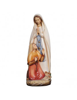 Painted wooden statue - Our Lady of Lourdes with Saint...