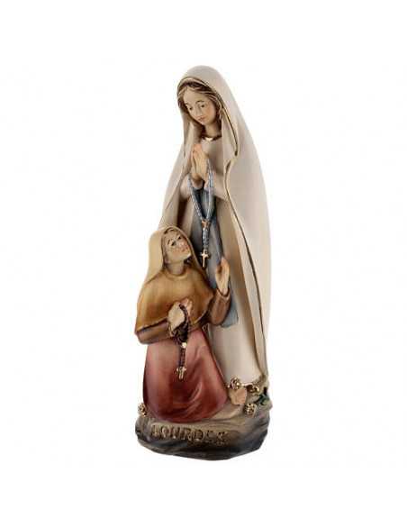 Painted wooden statue - Our Lady of Lourdes with Saint Bernadette