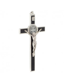 Belle croix de Saint Benoît en bois de noyer et en laiton argenté, réalisée avec soin par des artisans italiens. 2