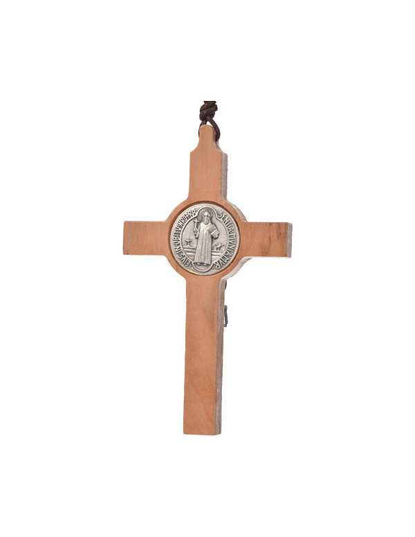 Pendentif Croix de Saint Benoît en bois d'olivier
