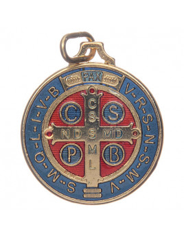 Médaille de saint Benoît dorée polychrome, 16 mm de diamètre 2
