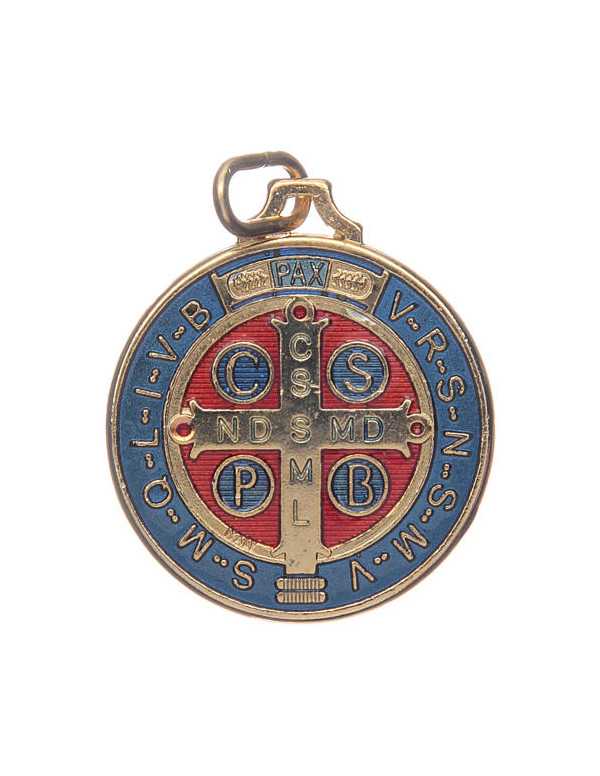 Médaille Saint Benoît dorée polychrome