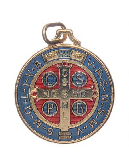 Médaille Saint Benoît dorée polychrome