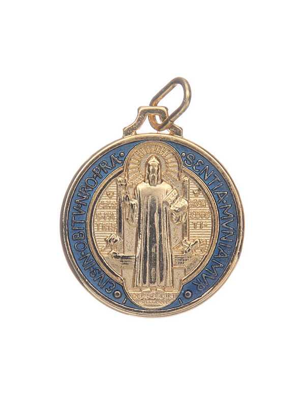 Médaille de saint Benoît dorée polychrome, 16 mm de diamètre