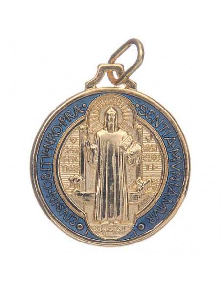 Médaille de saint Benoît dorée polychrome, 16 mm de diamètre
