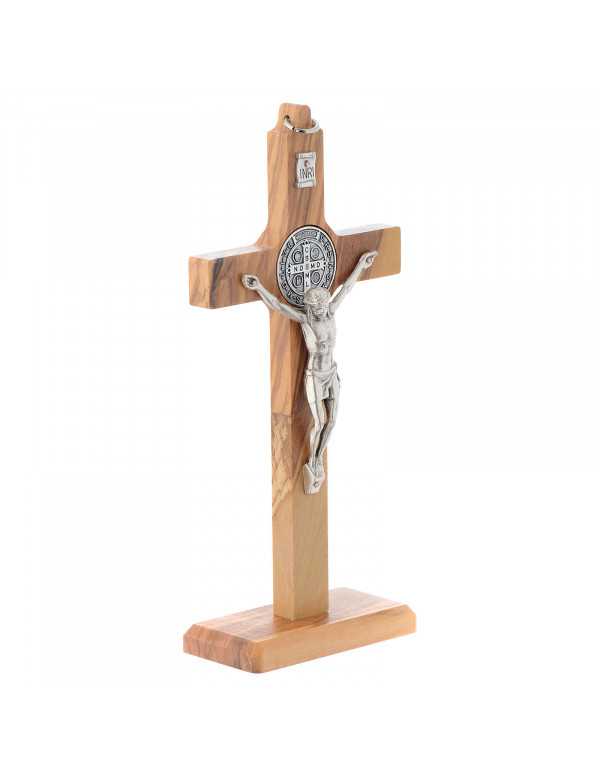 Crucifix Saint Benoît en bois d'olivier sur...