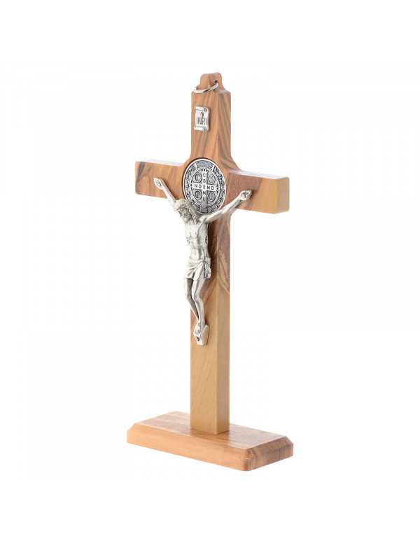 Crucifix Saint Benoît en bois d'olivier sur...