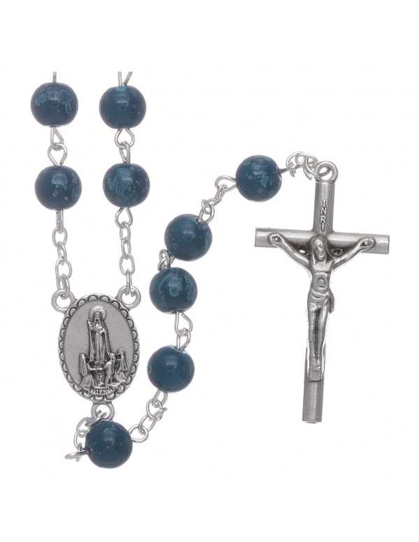 Fatima blue glass rosary with box