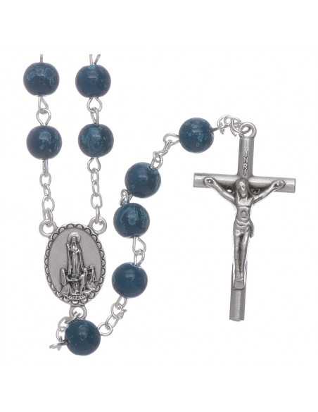 Fatima blue glass rosary with box