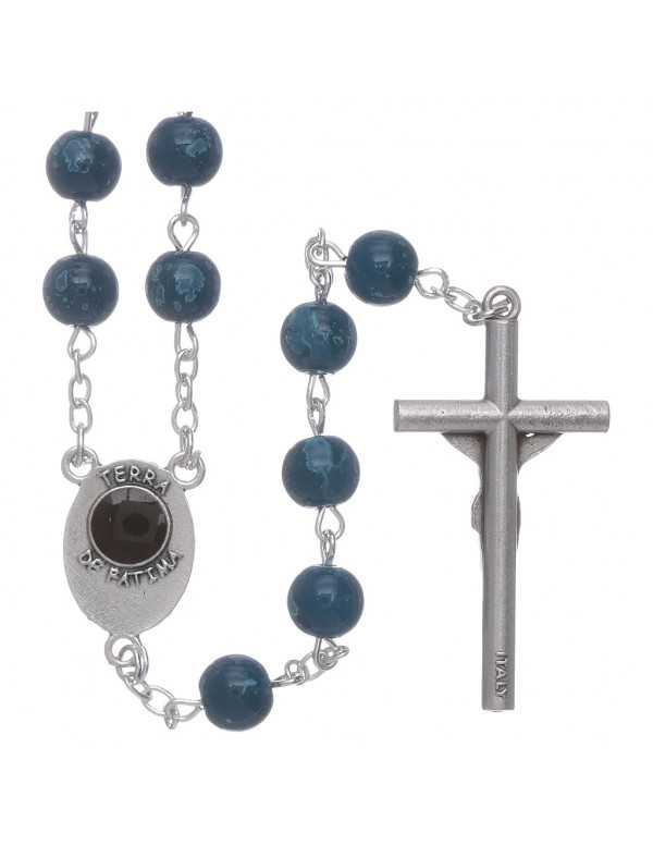 Chapelet en verre bleu Fatima avec boîte