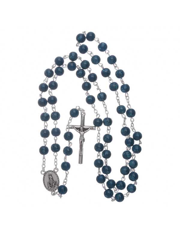 Chapelet en verre bleu Fatima avec boîte