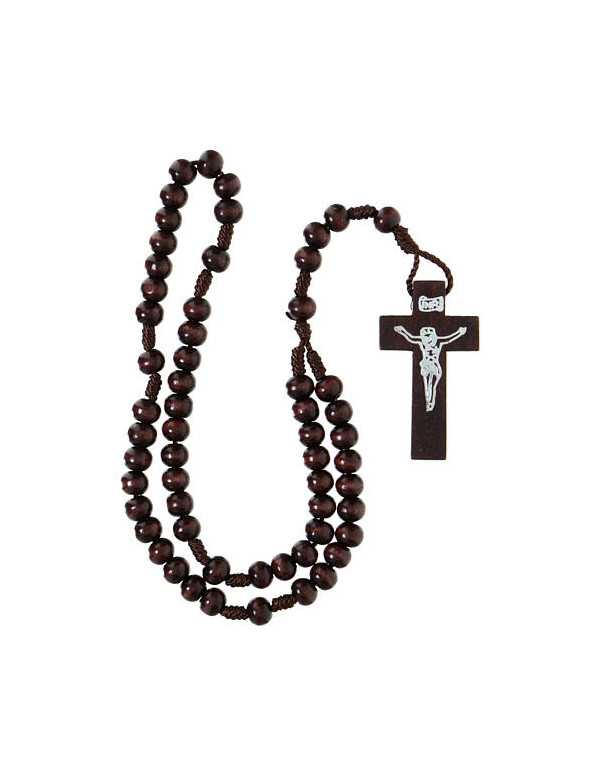 Chapelet franciscain avec grains en bois de charme foncé