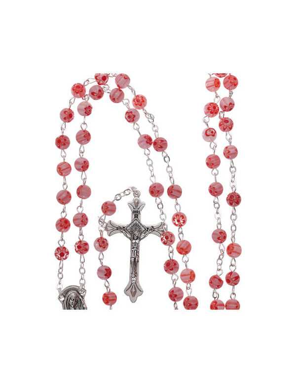 Chapelet en verre imitation Murano rose