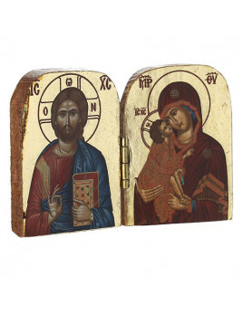 Petit diptyque en bois représentant le Christ et la Vierge Marie 2