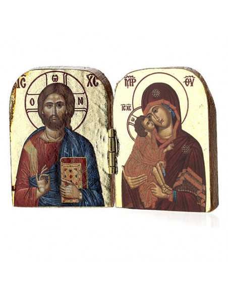 Petit diptyque en bois représentant le Christ et la Vierge Marie