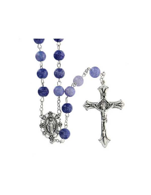 Chapelet en verre bleu violacé