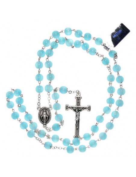 Chapelet en verre bleu turquoise