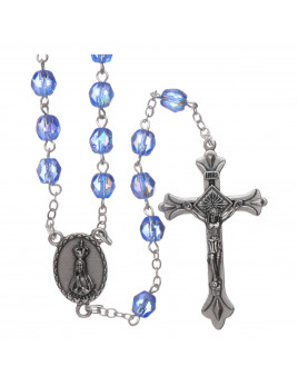Chapelet semi cristal bleu irisé Notre-Dame de Fatima