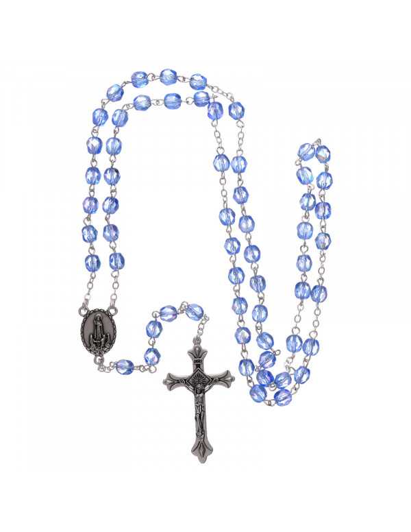 Chapelet semi cristal bleu irisé Notre-Dame de...