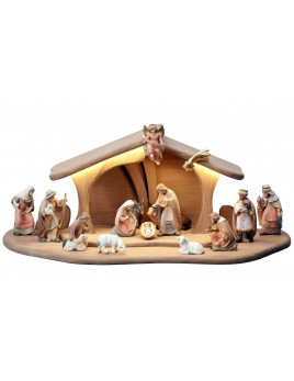 Crèche sculptée en bois peint à composer -  Santons 9 cm